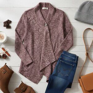 AB Studio Bordeaux Button Wrap Cardigan - Small